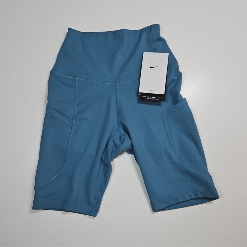 Nike‎ One Womens Teal High Rise 8" Athletic Biker Shorts Size XS NWT